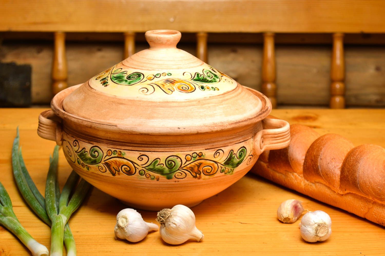 Pot cuisine fait main Vaisselle céramique peint motif ethnique Déco cuisine 2 L photo 1