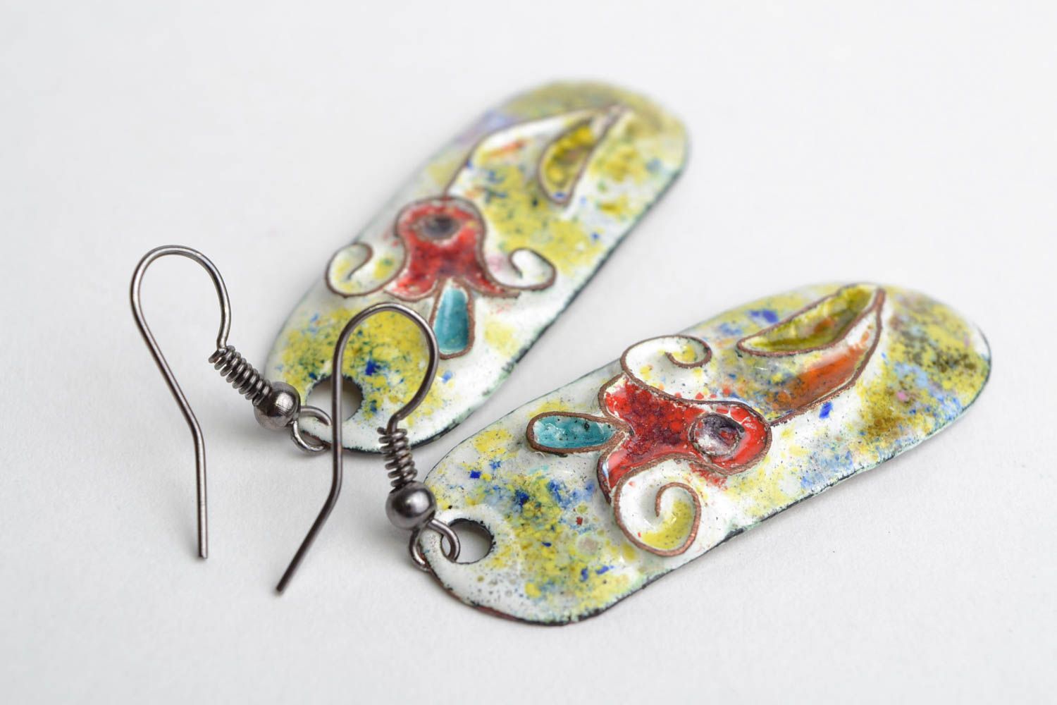 Lange Ohrringe aus Kupfer handmade quaderförmig Glockenblume schön für Damen foto 4