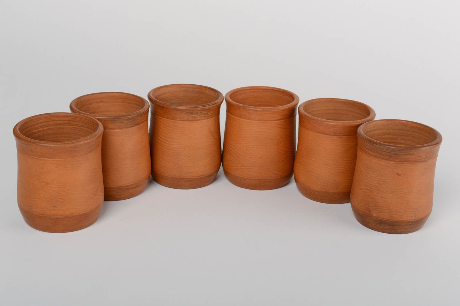 Set of 6 six terracotta clay 7 oz cups with no handle in Mexican style photo 3