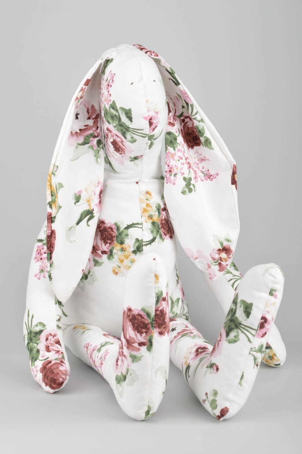 Großes Textil Kuscheltier Hase mit Blumenmuster handmade aus Baumwolle foto 2