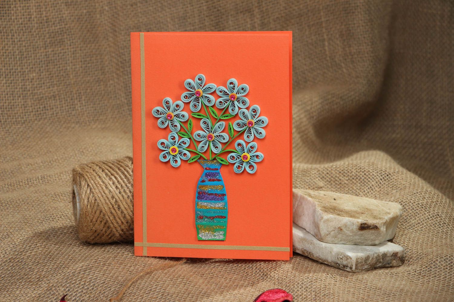 Handmade quilling postcard with flowers photo 5