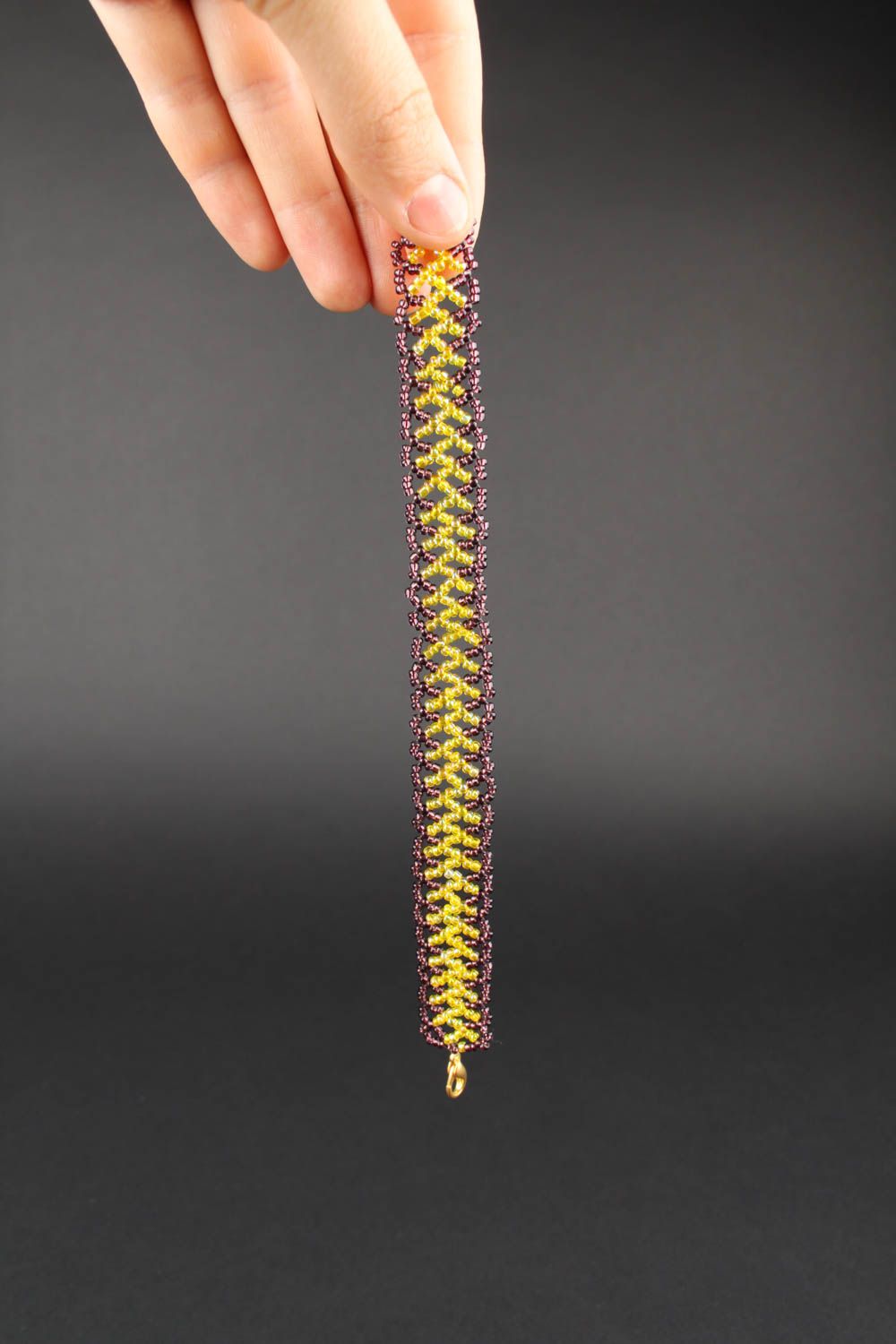 Bracelet perles de rocaille Bijou fait main jaune-marron Cadeau pour femme photo 3