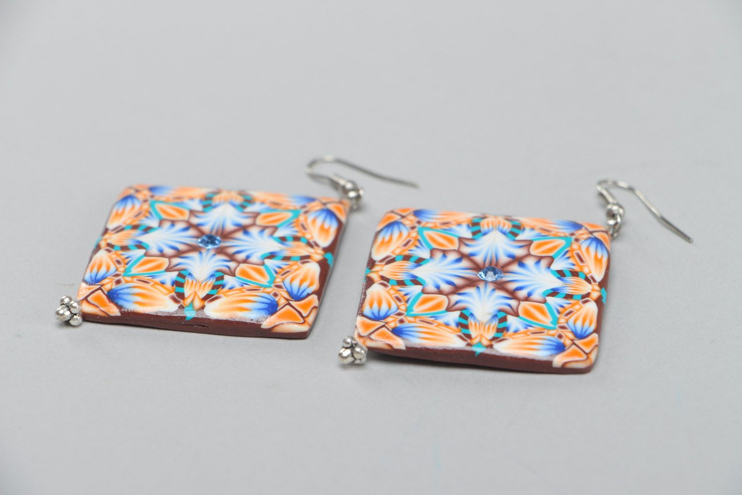 Handmade colorful designer square earrings made of polymer clay gift for girl photo 3