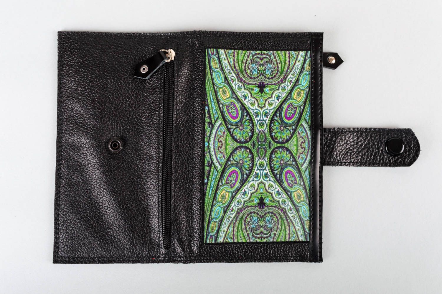 Gemusterte Geldbörse aus Leder grün schwarz handmade Accessoire für Frauen foto 3