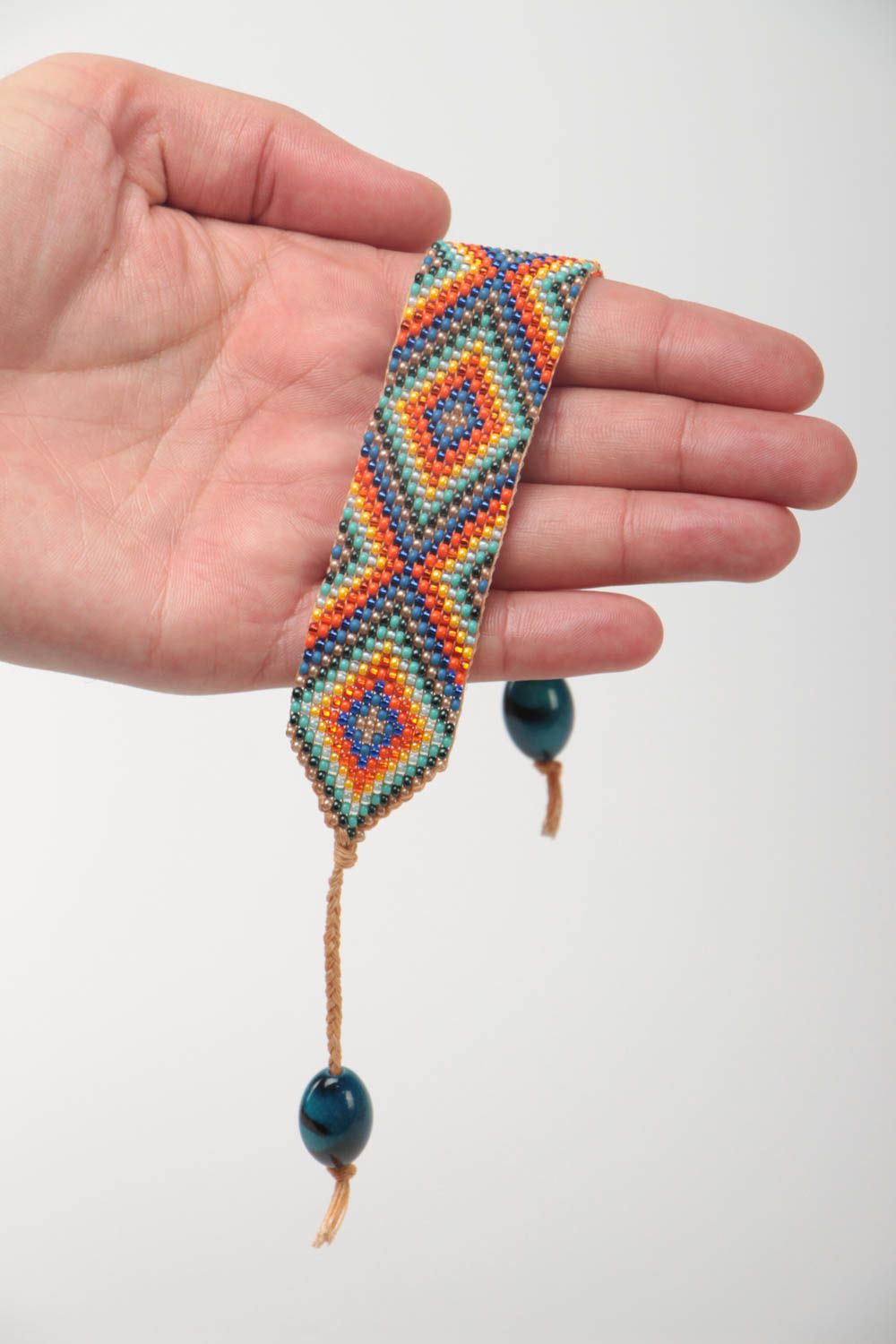 Bracelet en perles de rocaille multicolore fait main motif géométrique photo 5