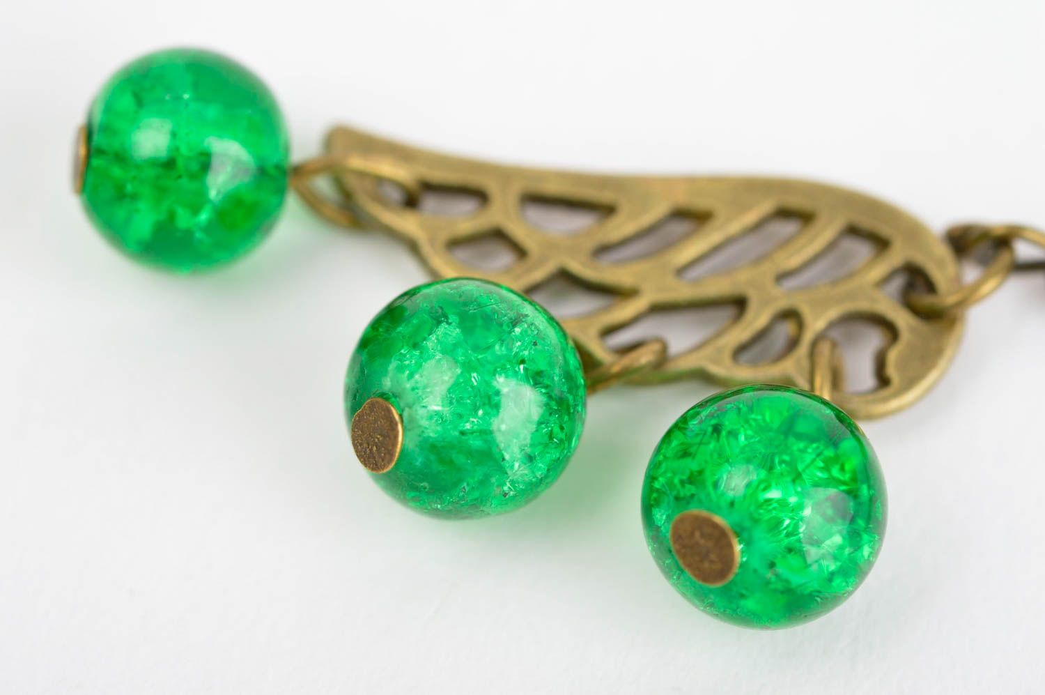 Серьги ручной работы модные серьги зеленые красивые длинные сережки из стекла фото 5