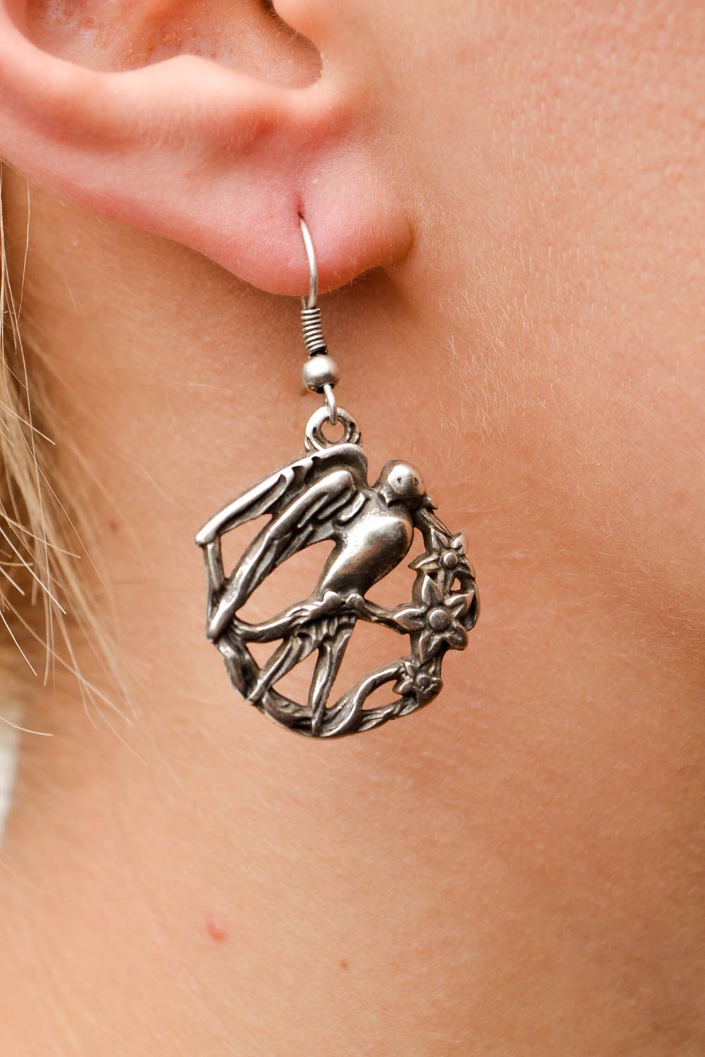 Long handmade earrings swallow bird charms metal woman accessory designer gift photo 2