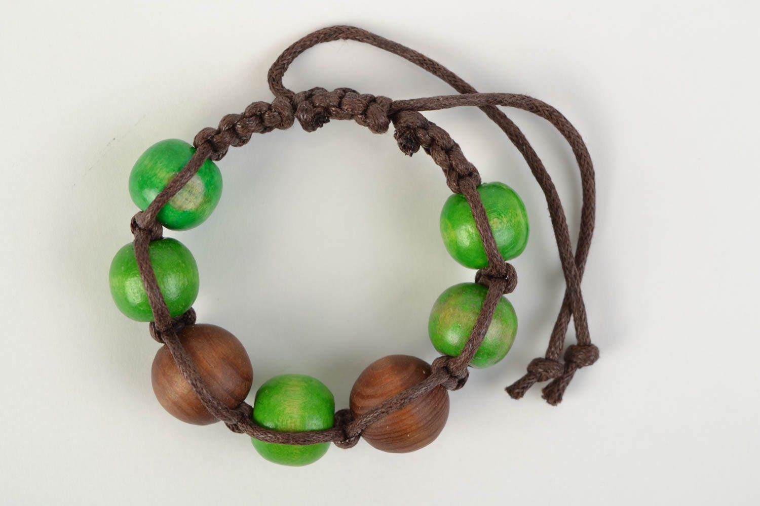 Handmade woven cotton cord bracelet with wooden beads photo 6