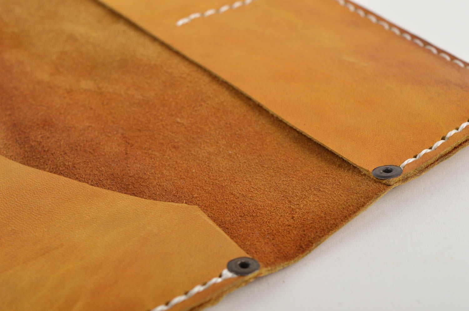 Handmade designer leather purse female yellow wallet unusual stylish accessory photo 2
