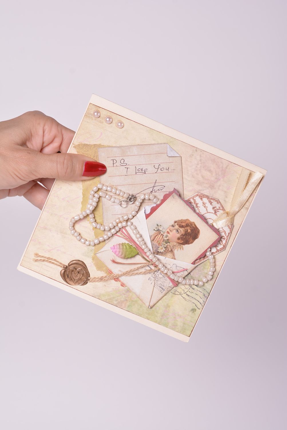 Tarjeta decorada a mano postal de amor romántica regalos original para amiga foto 3
