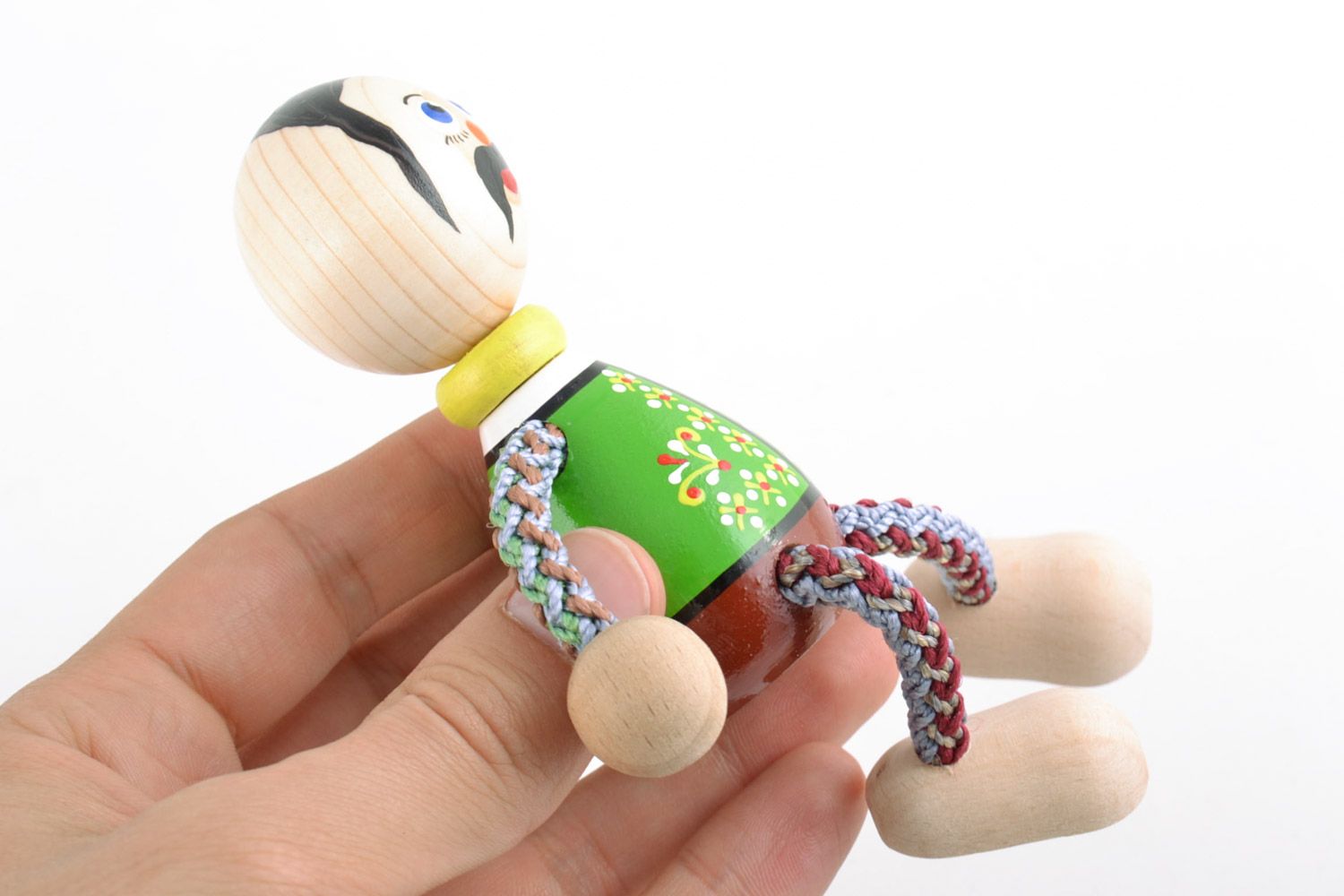 Handmade unusual painted colorful wooden eco toy of the Cossack for children photo 2