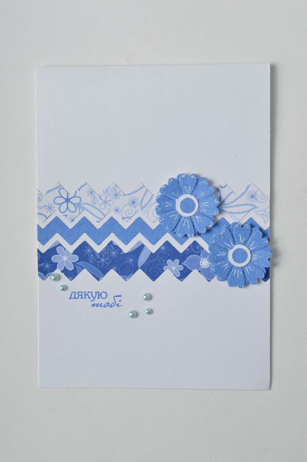 Carte de voeux design faite main blanc-bleu originale en carton Idée cadeau photo 2