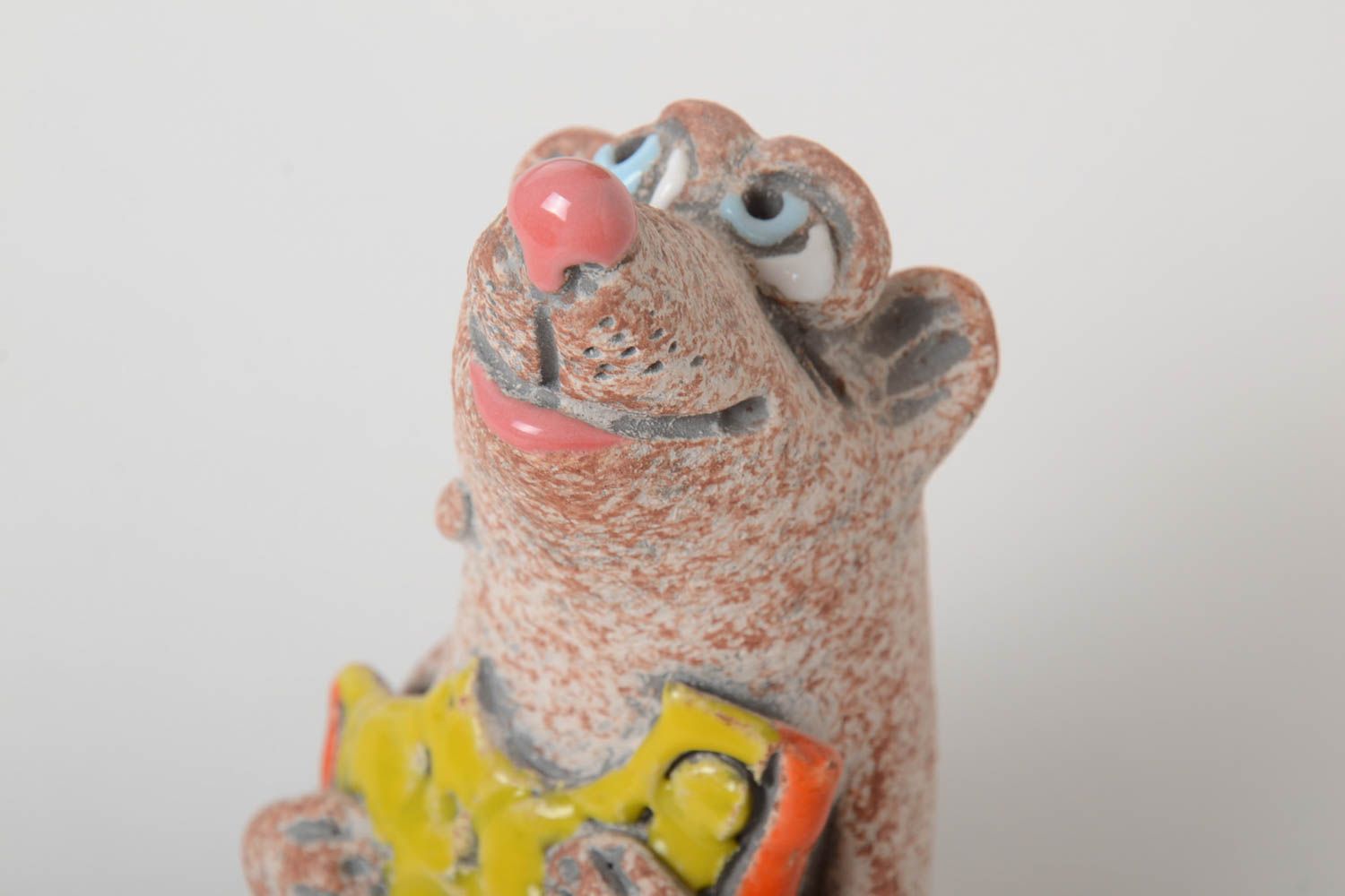 Handmade Keramik Spardose Geschenk für Kinder Haus Deko aus Ton Maus mit Käse foto 3
