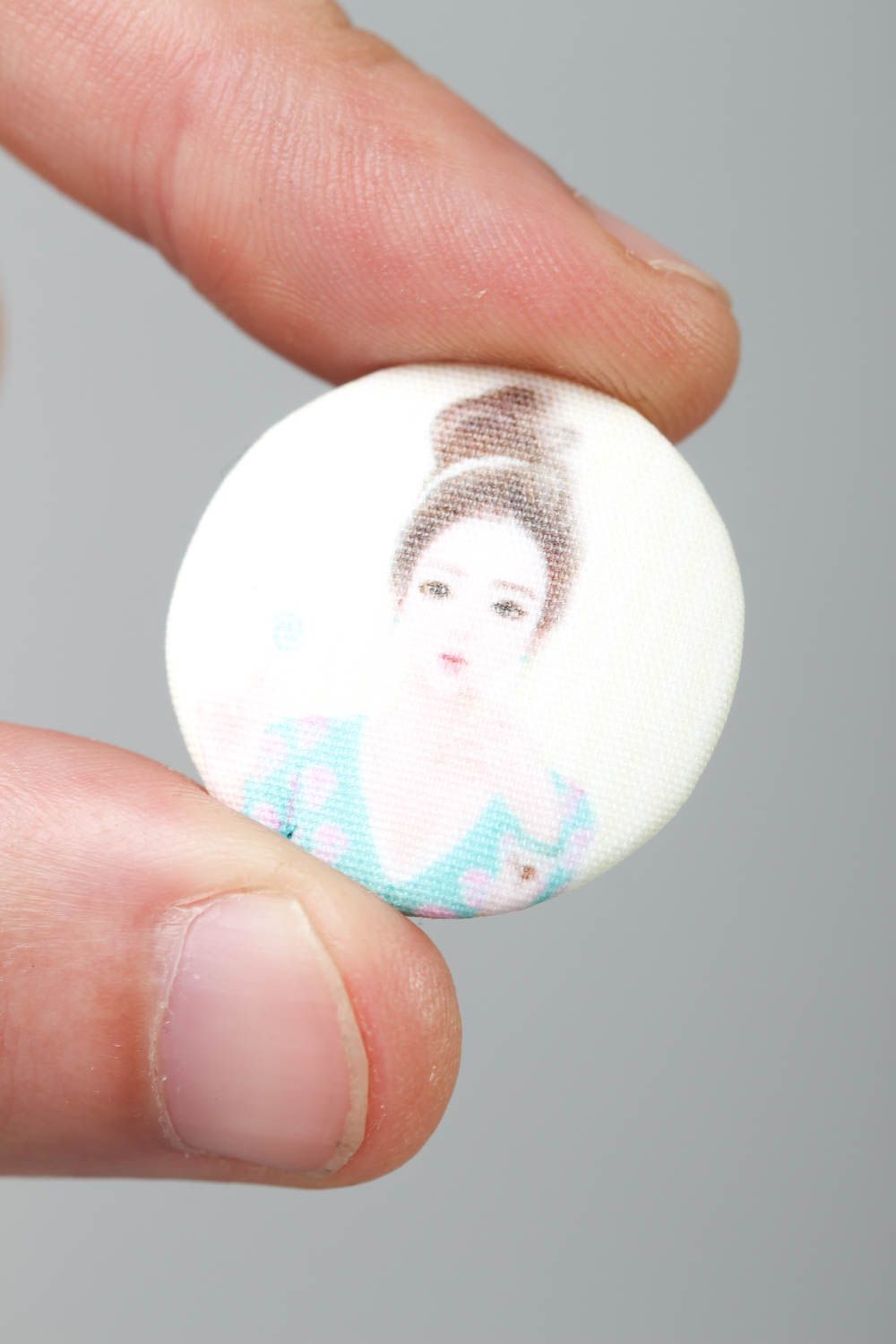 Handmade fabric button with print unusual plastic button needlework supplies photo 5