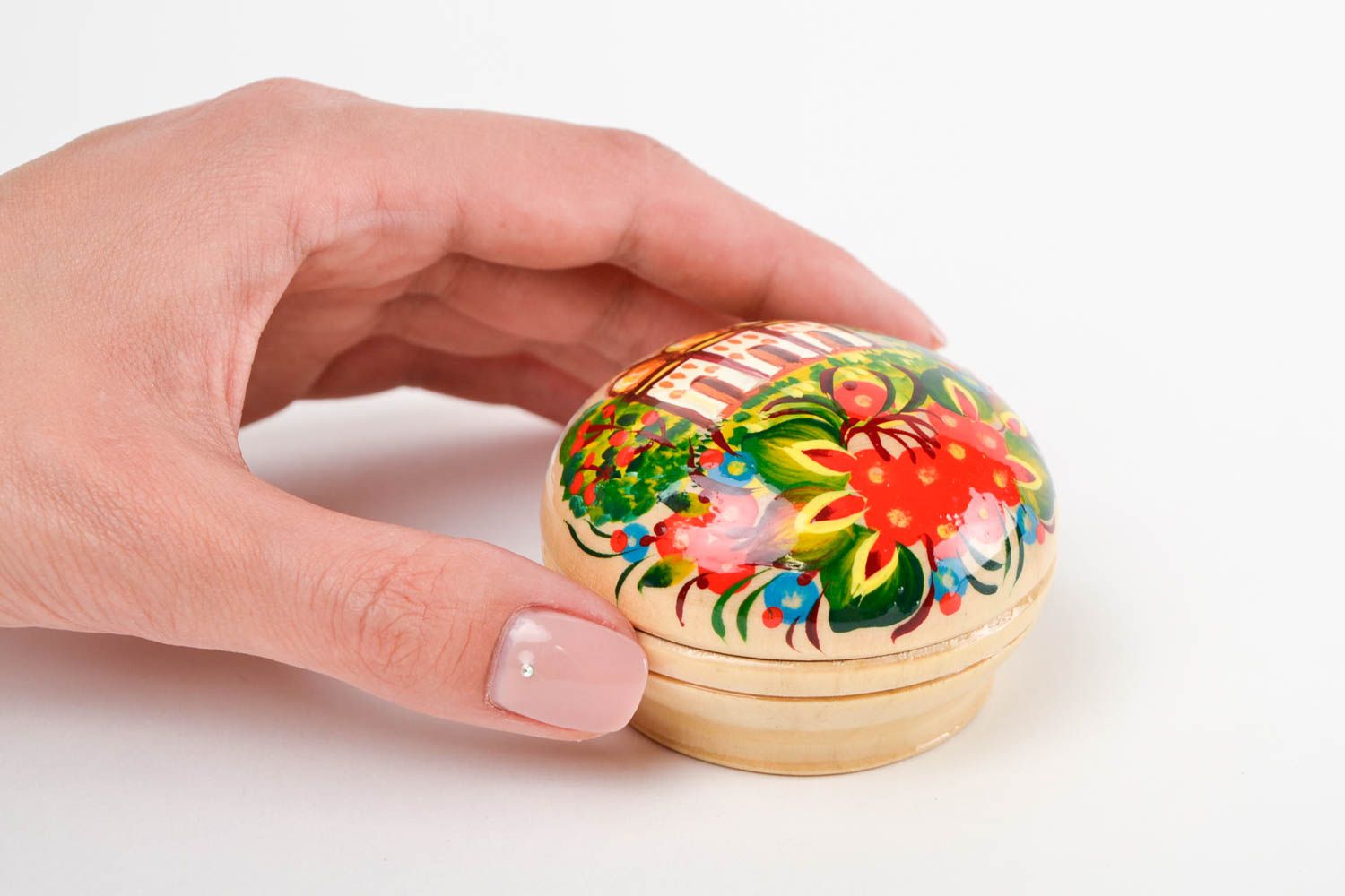 Boîte à bijoux fait main Coffret décoratif rond en bois Déco maison petite photo 2