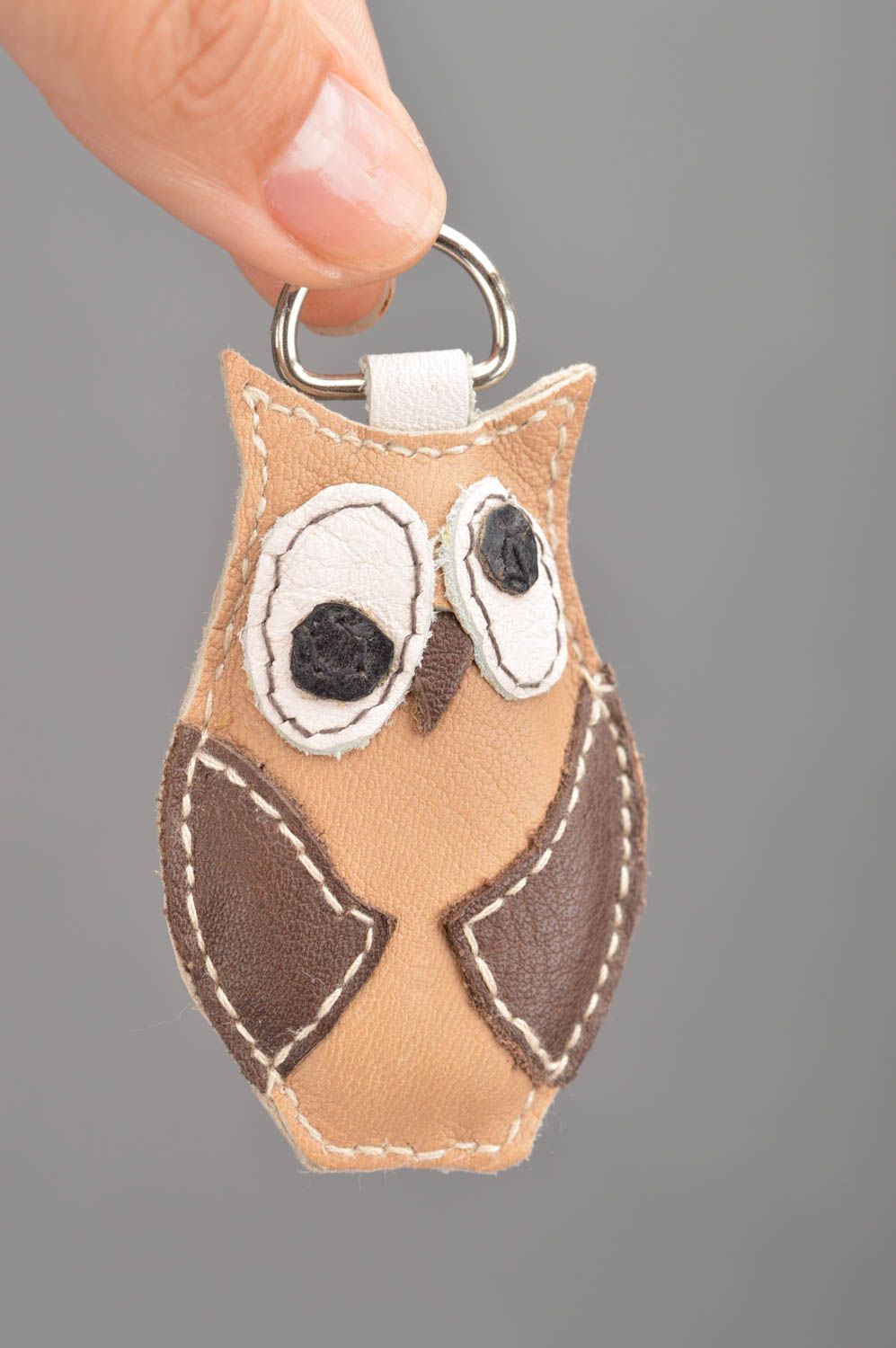 Beautiful blue handmade designer leather keychain for kids and adults Owl photo 3