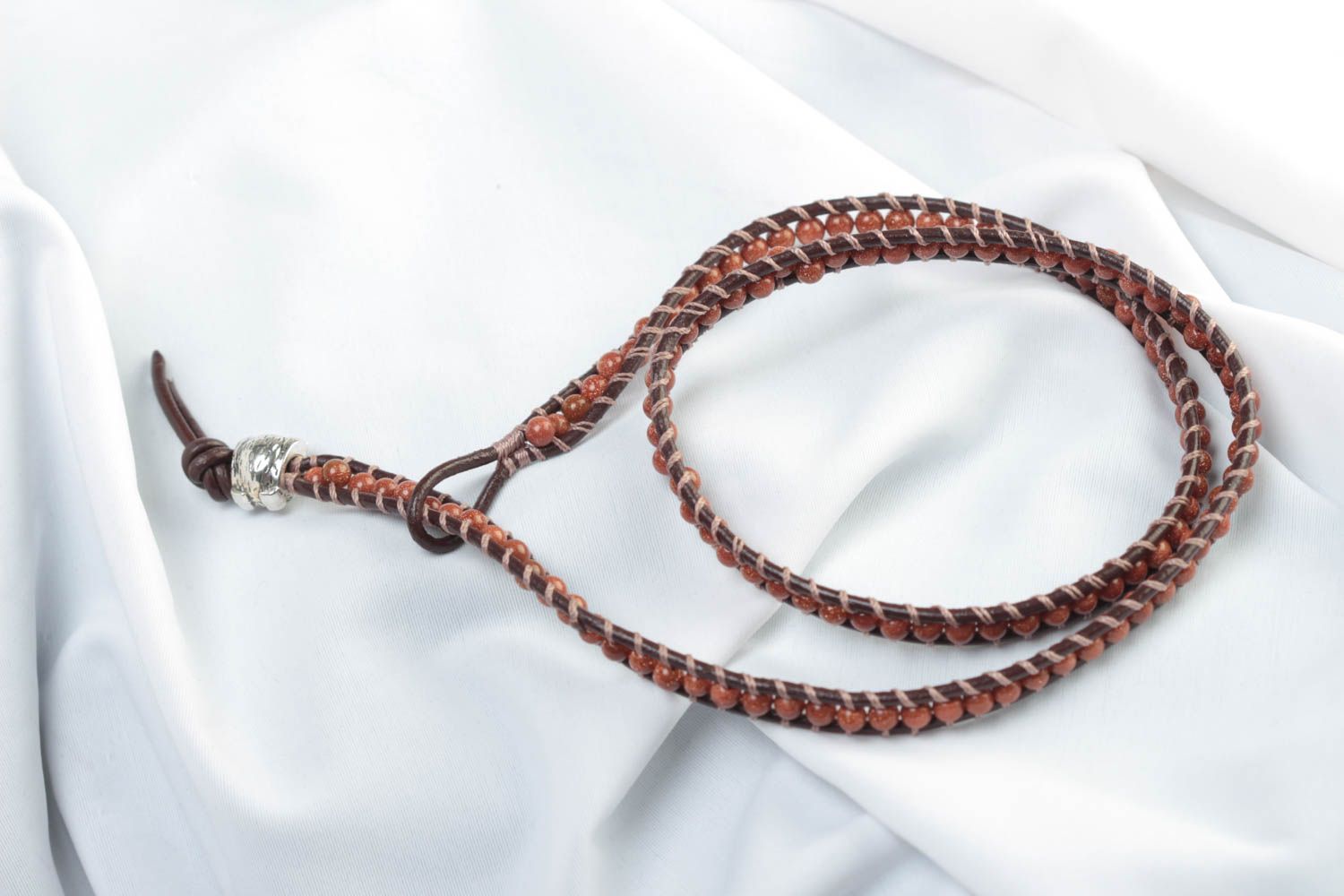 Bracelet aventurine Bijou fait main Accessoire femme marron design original cuir photo 1