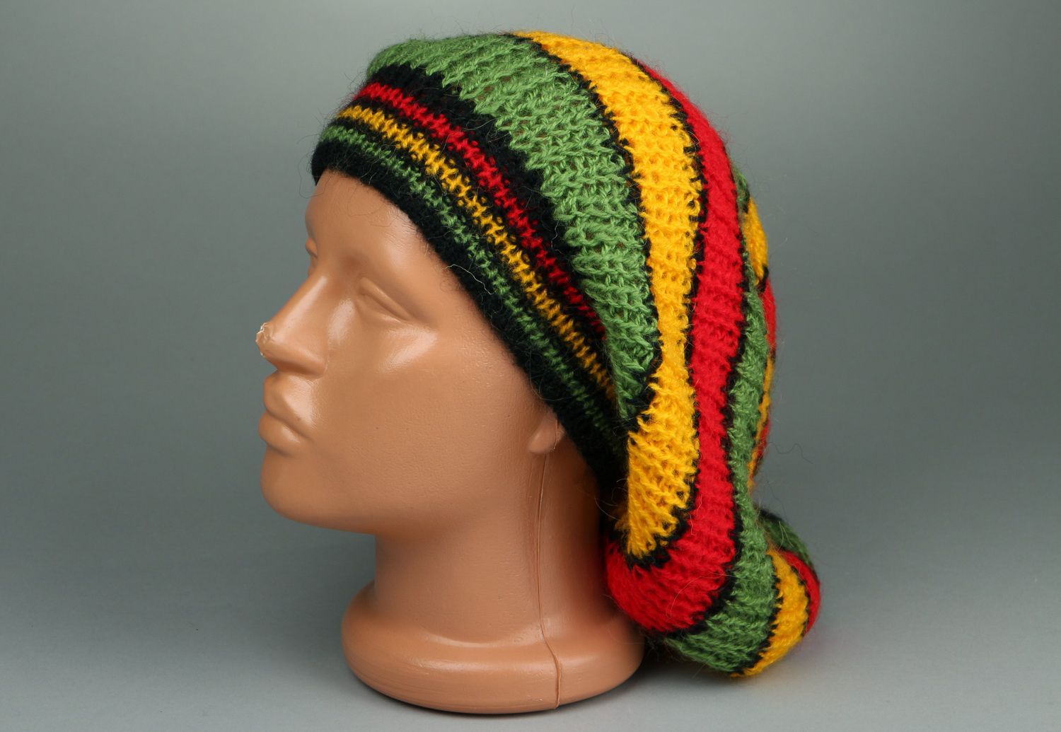 American knitted beret with bright sripes photo 2