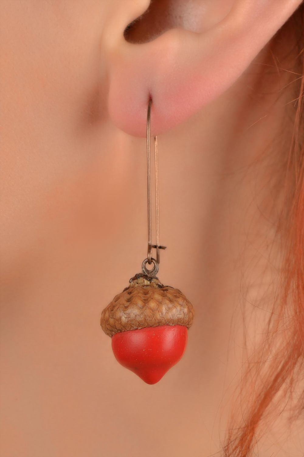 Handmade designer polymer clay dangle earrings of unusual shape  photo 5