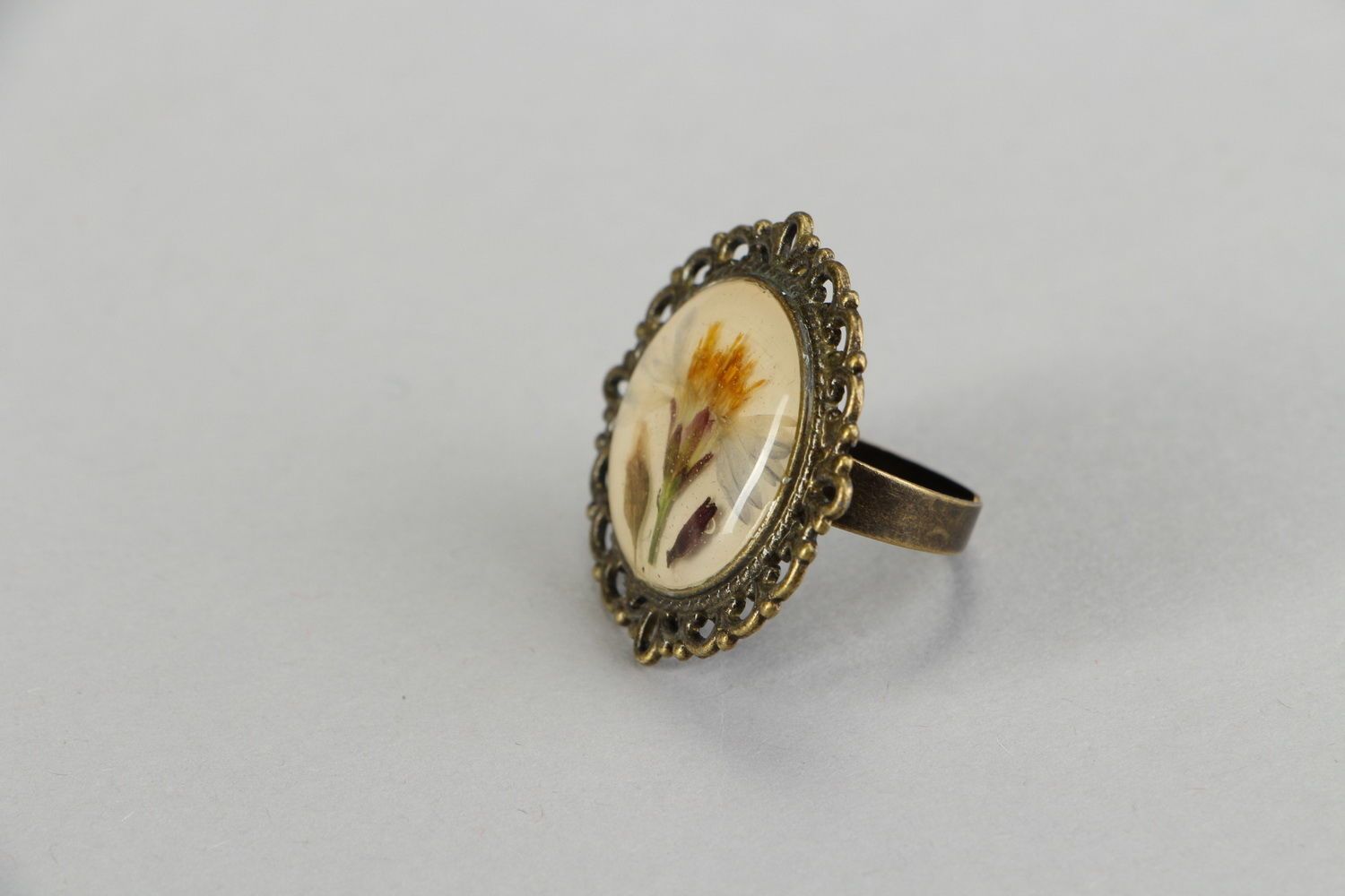 Ring with epoxy resin Flower photo 3
