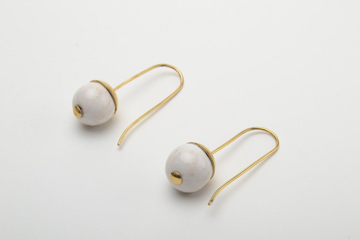 Women's handmade designer ceramic earrings with brass frame photo 2