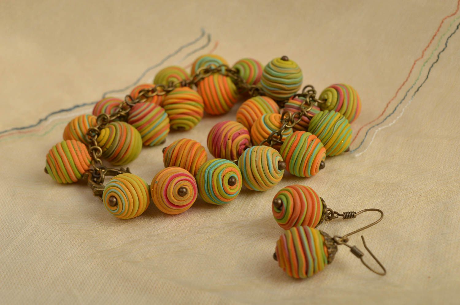 Wrist bracelet fashion earrings polymer clay jewelry with beads women jewelry  photo 1