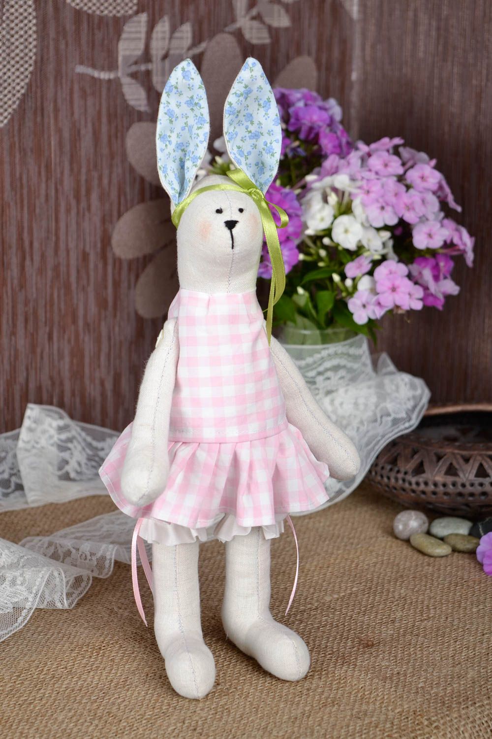 Handgemachtes Kuscheltier Hase im rosa Kleid Geschenke für Kinder Haus Deko foto 1