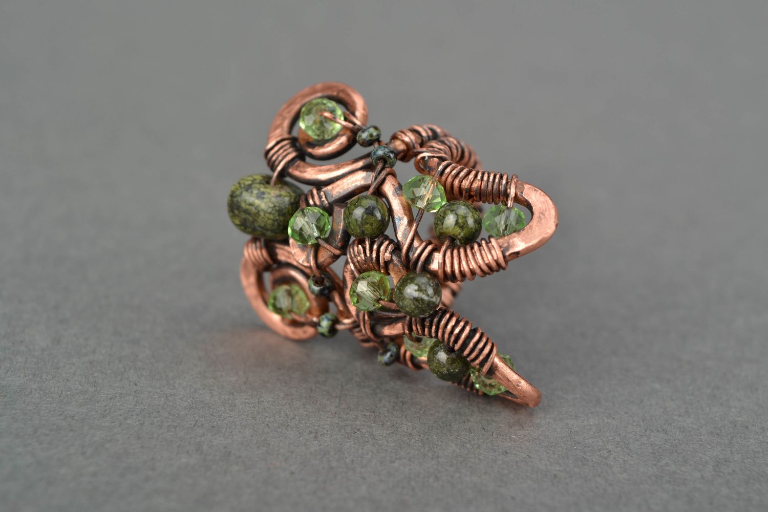 Designer copper ring with serpentine marble photo 3