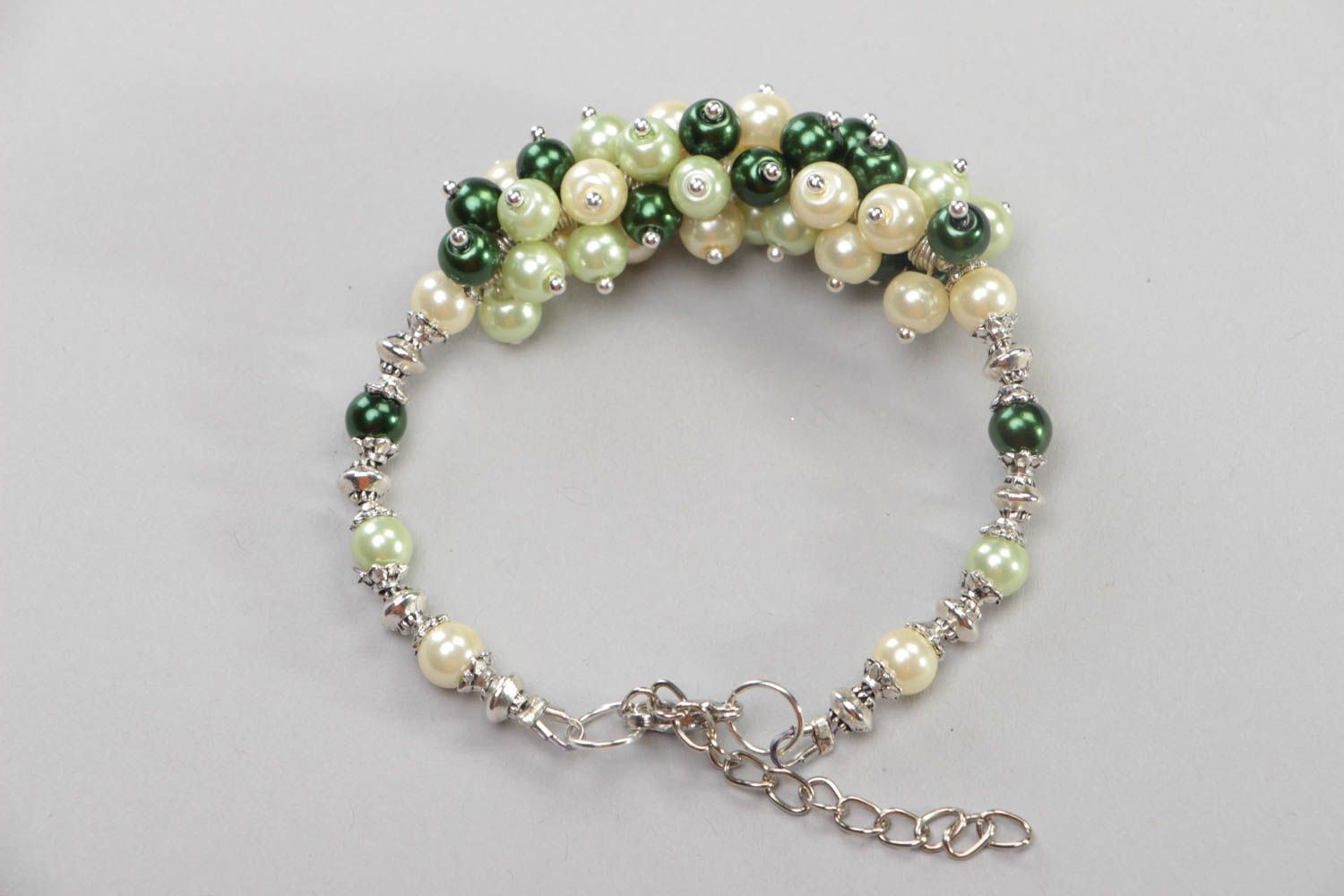 Bracelet en perles céramiques fait main sur chaîne réglable vert original photo 4