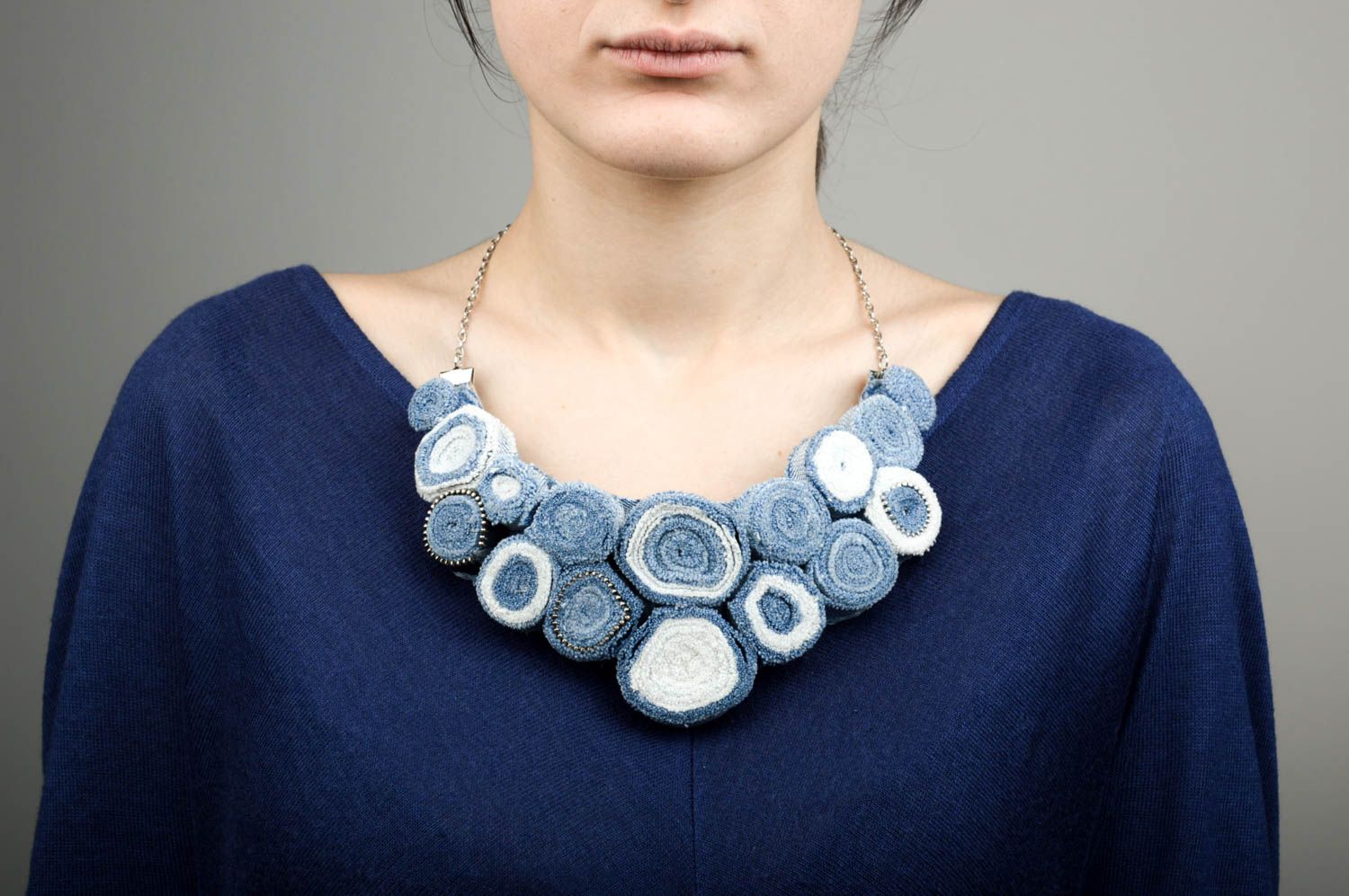 Handmade fabric necklace design jewelry denim necklace big necklace girls gift photo 1