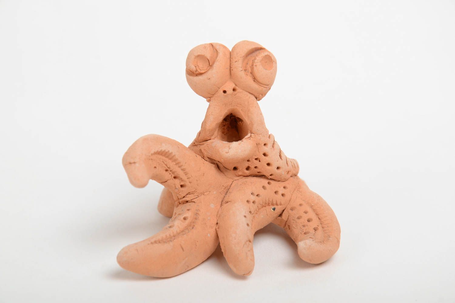 Figurine crabe céramique modelée faite main décorative originale marron photo 2