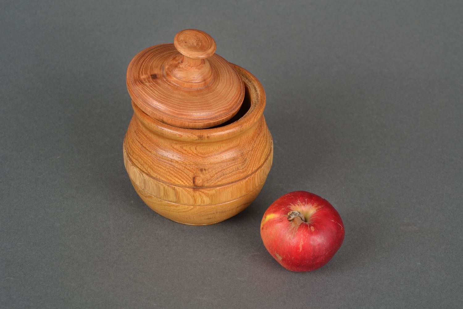 Wooden handmade round jar with lid 5-6 oz 0,8 lb photo 1
