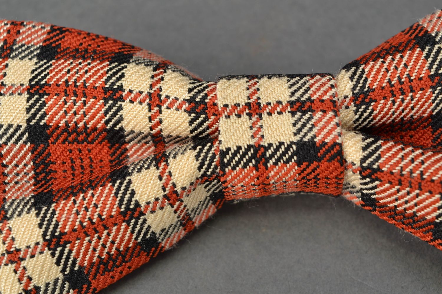 Brown checkered fabric bow tie  photo 1