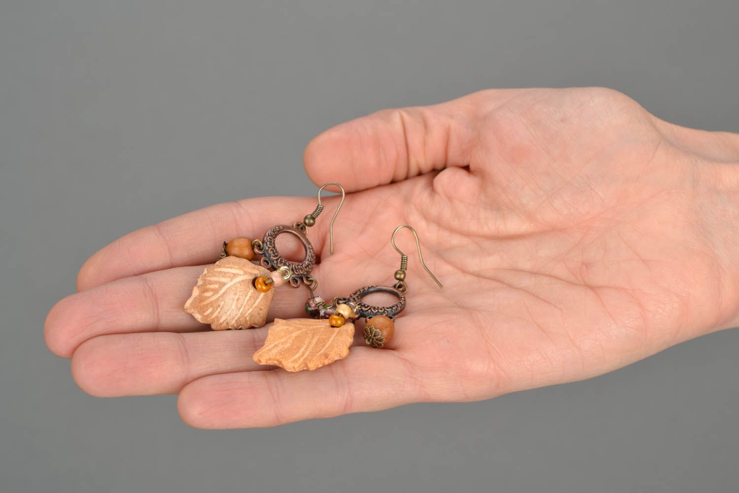 Earrings with pendants Leaves photo 2