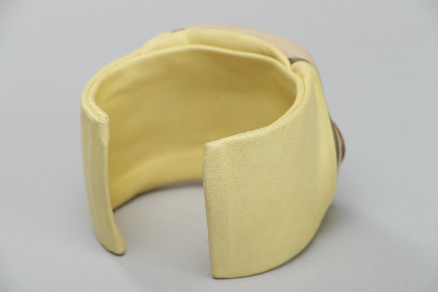 Handmade wide leather bracelet in light color with jaspilites stone adjustable size photo 4