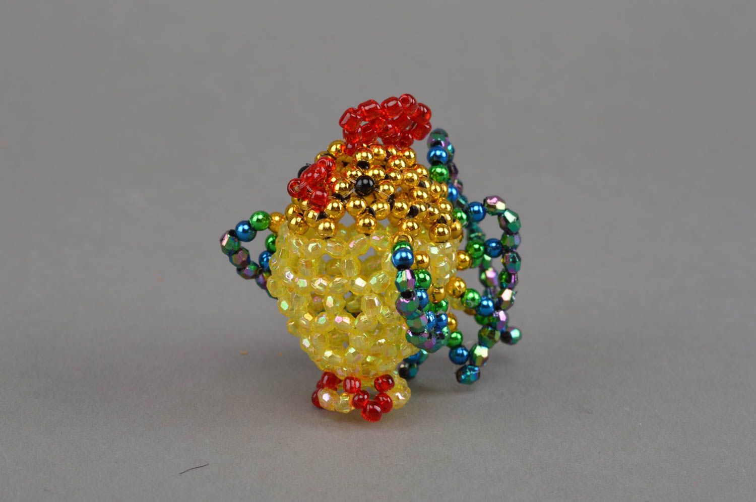 Figurine poussin jaune en perles de rocaille faite main décorative miniature photo 2