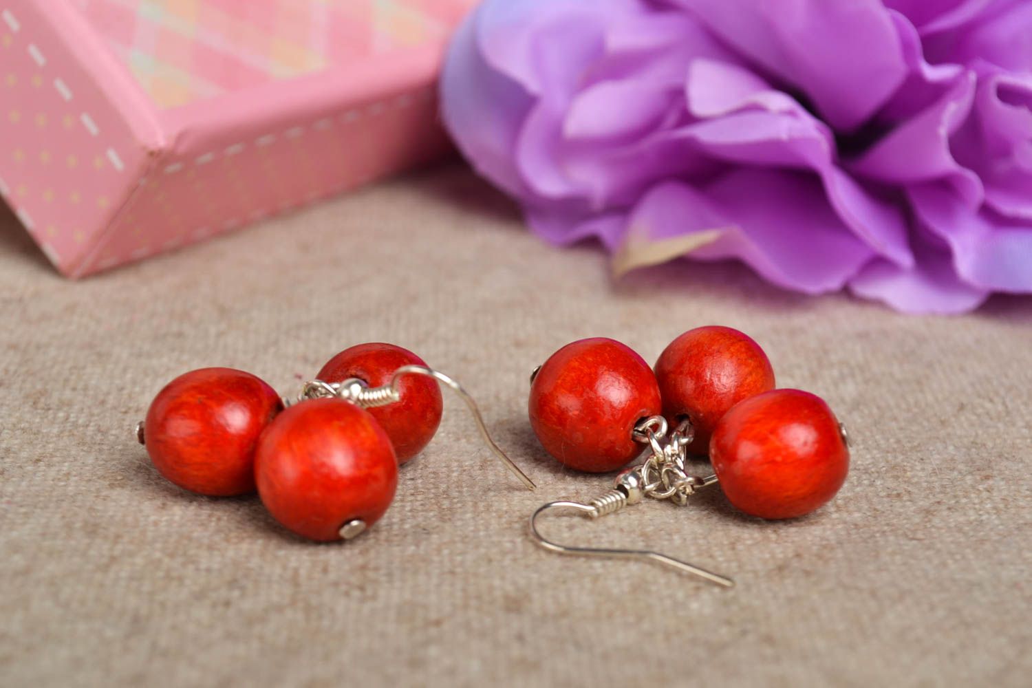 Handmade red designer earrings unusual stylish earrings beautiful accessory photo 1