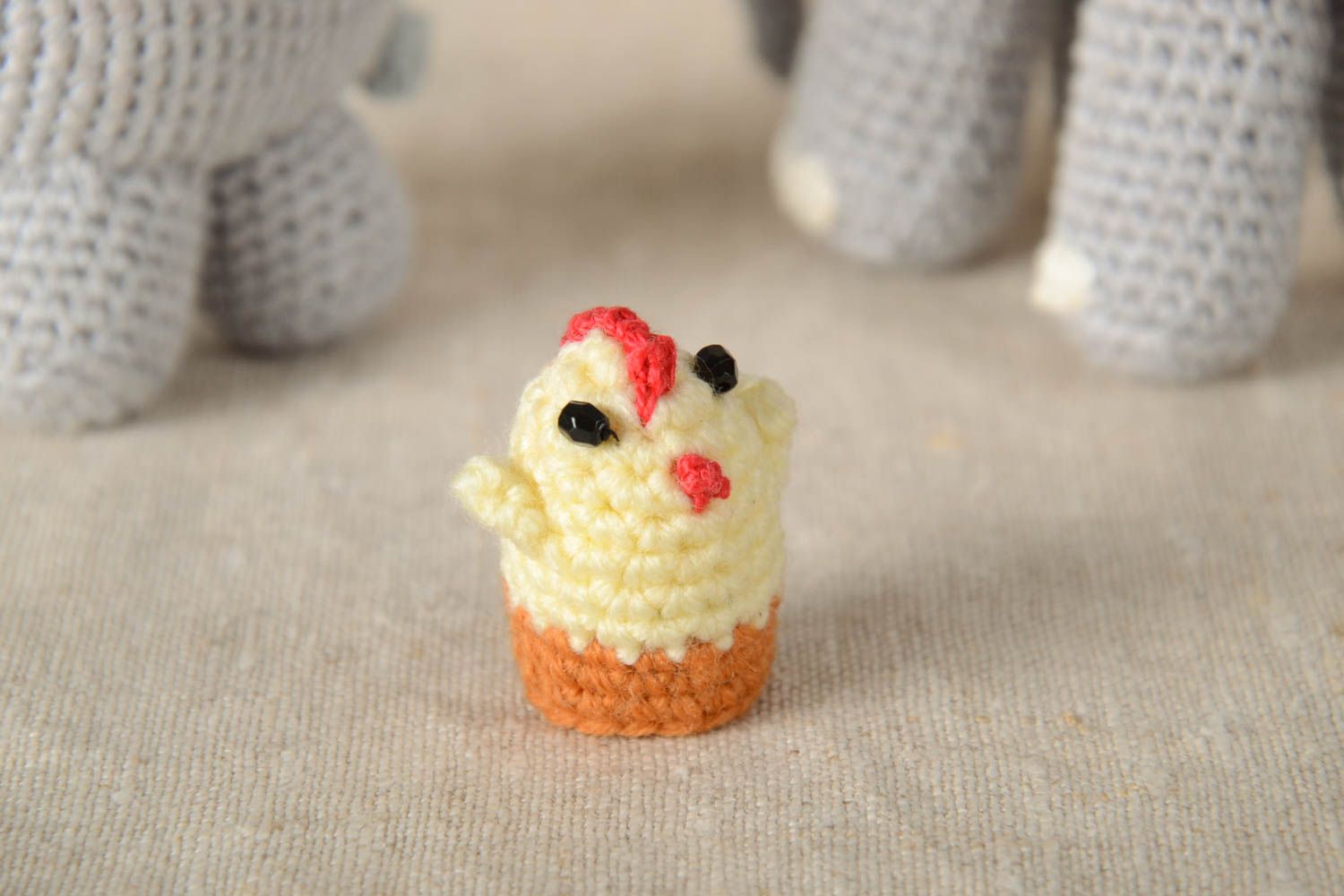 Handmade figurine of chick unique designer crocheted toy present for children photo 1