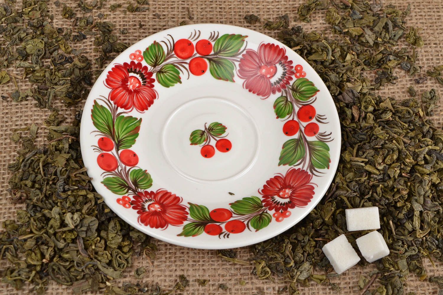 Soucoupe porcelaine fait main Petite assiette Service vaisselle fleurs ronde photo 1