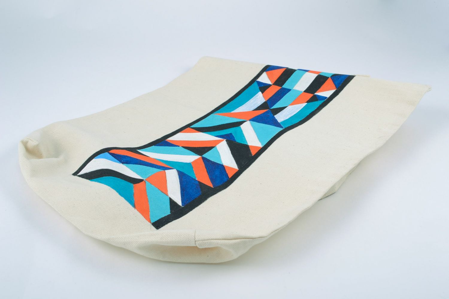 Текстильная сумка из конопляной ткани с геометрическим рисунком фото 4