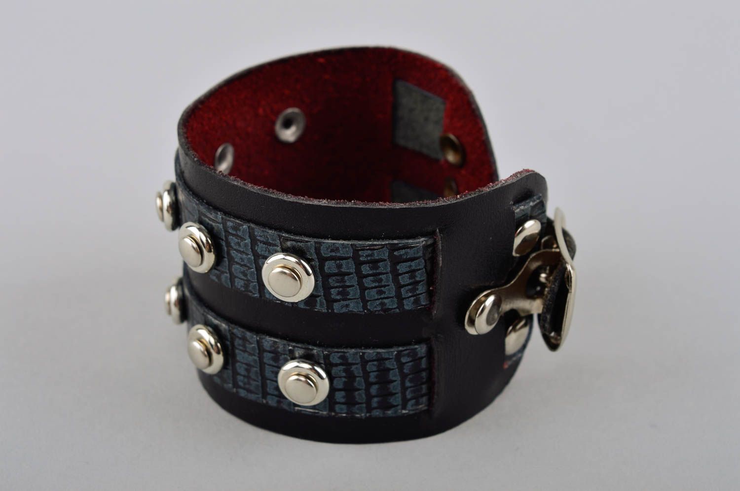 Bracelet cuir noir Bijou fait main large design stylé Cadeau femme original photo 3