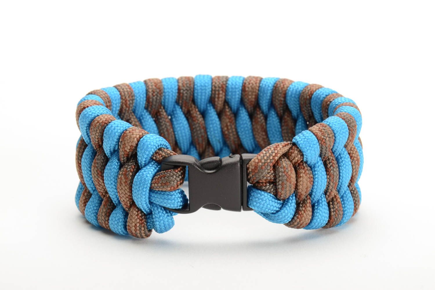 Unusual blue and gray handmade paracord wrist bracelet with fastener photo 3