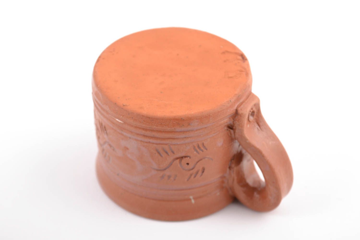 2,5 oz clay glazed coffee cup with handle and rustic pattern photo 4