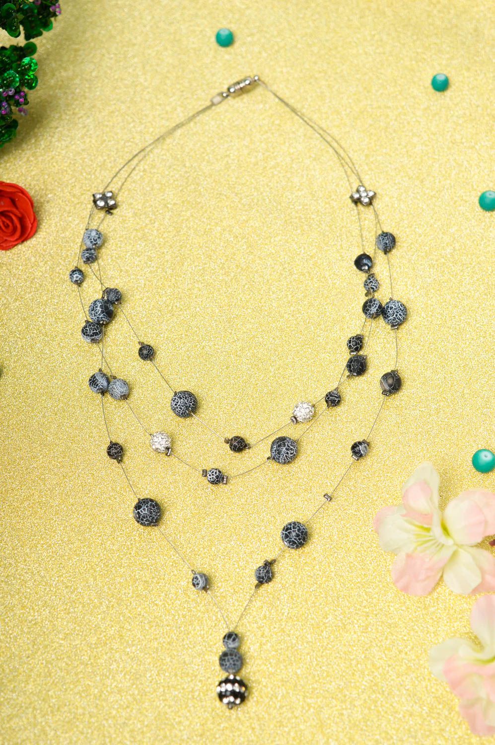 Handmade necklace handmade beaded jewelry fashion gray necklace gift for woman  photo 1