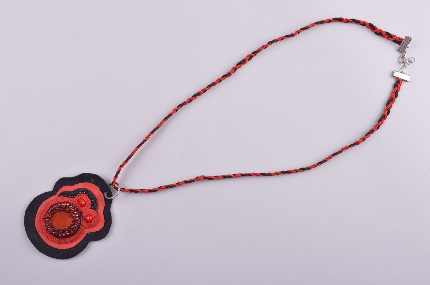 Unusual handmade textile necklace stylish beaded pendant costume jewelry photo 4