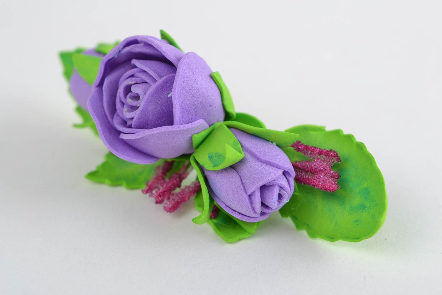 Barrette pour cheveux foamiran faite main avec roses violettes pratique photo 4