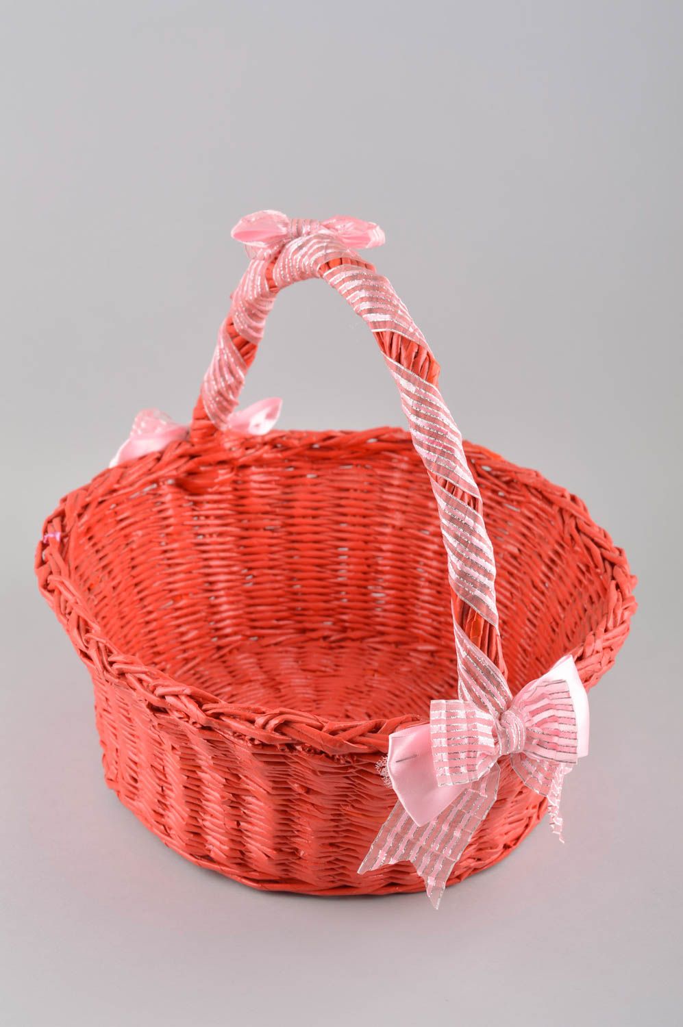 Handmade wicker basket gift basket pink handmade basket unusual gift home decor photo 2