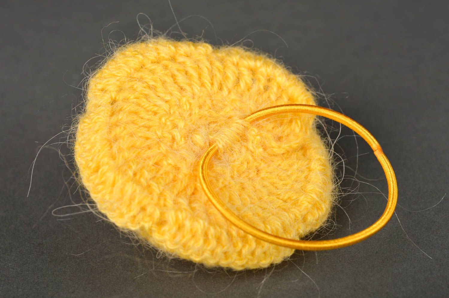 Handmade crocheted hair tie unusual yellow accessory textile hair tie photo 5
