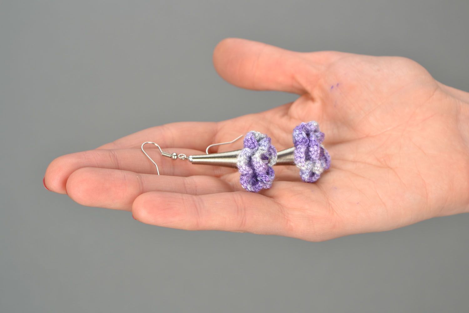 Crochet earrings Violet Flower photo 2