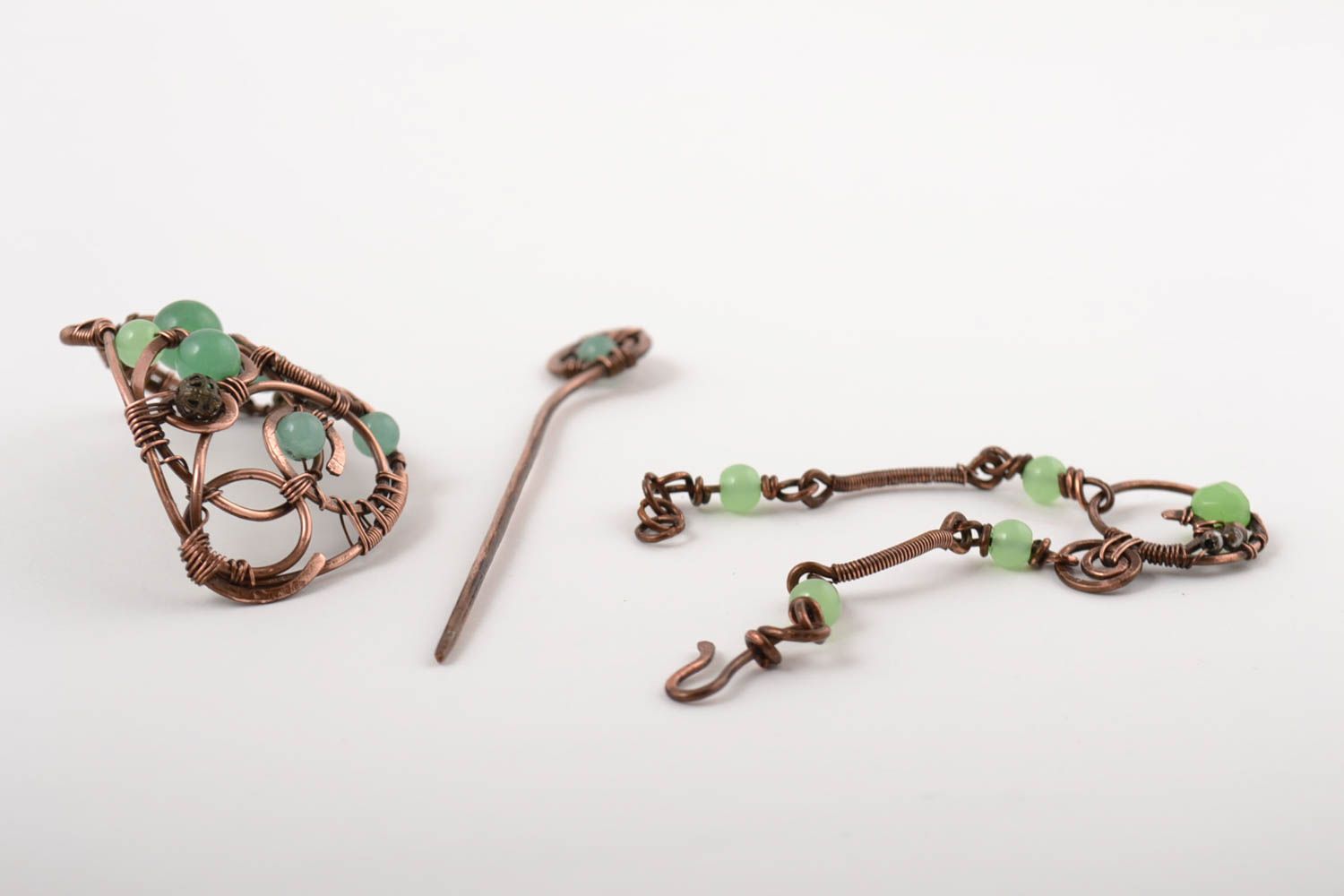 Handmade bracelet unusual hair clip for women designer jewelry set of 2 items photo 4